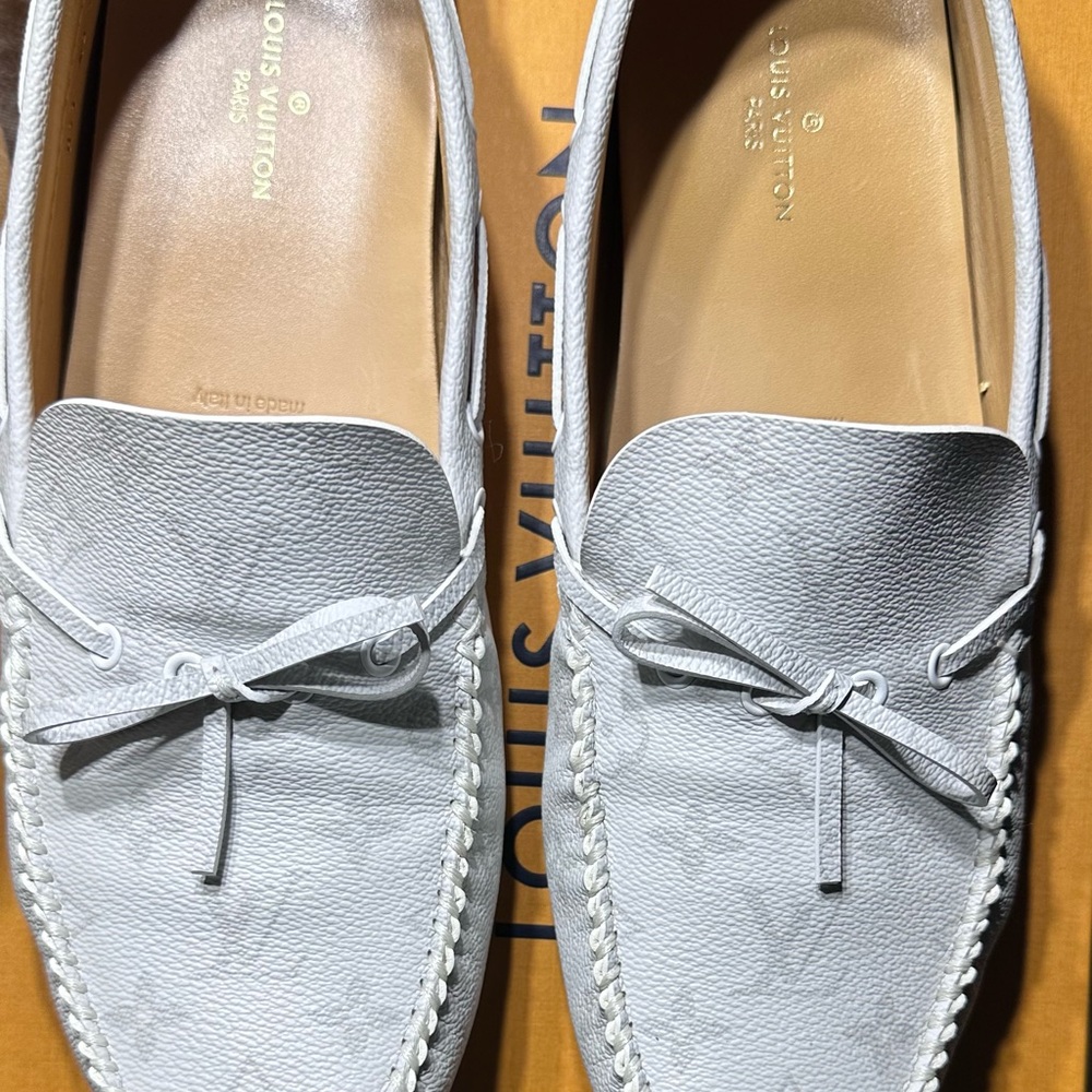 Louis Vuitton Men's Light Gray Leather Slip-Ons